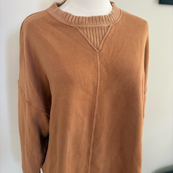 Aerie Raw Hem Pullover Sweatshirt Burt Orange Brown Cotton Blend Oversized Sz S - Picture 2 of 10